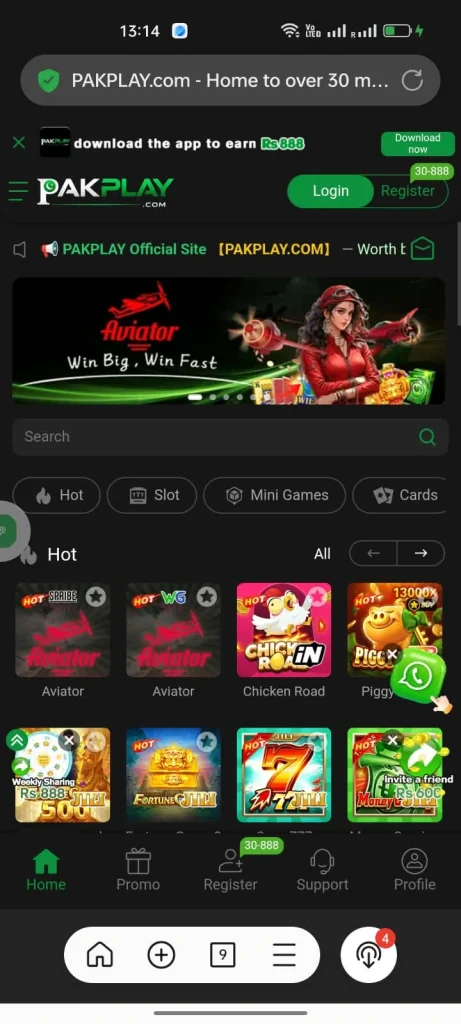 PakPlay Game simple interface